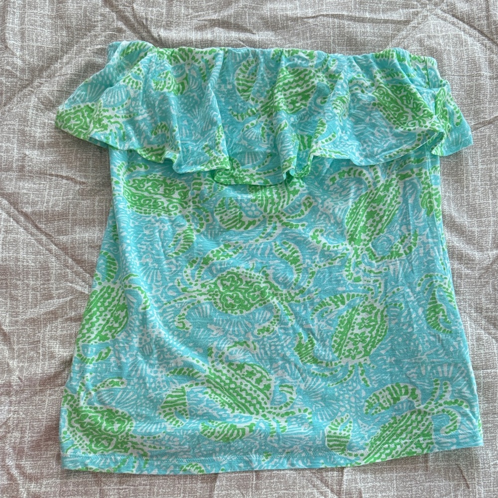 Lilly Pulitzer Blue and Green Off-Shoulder Top